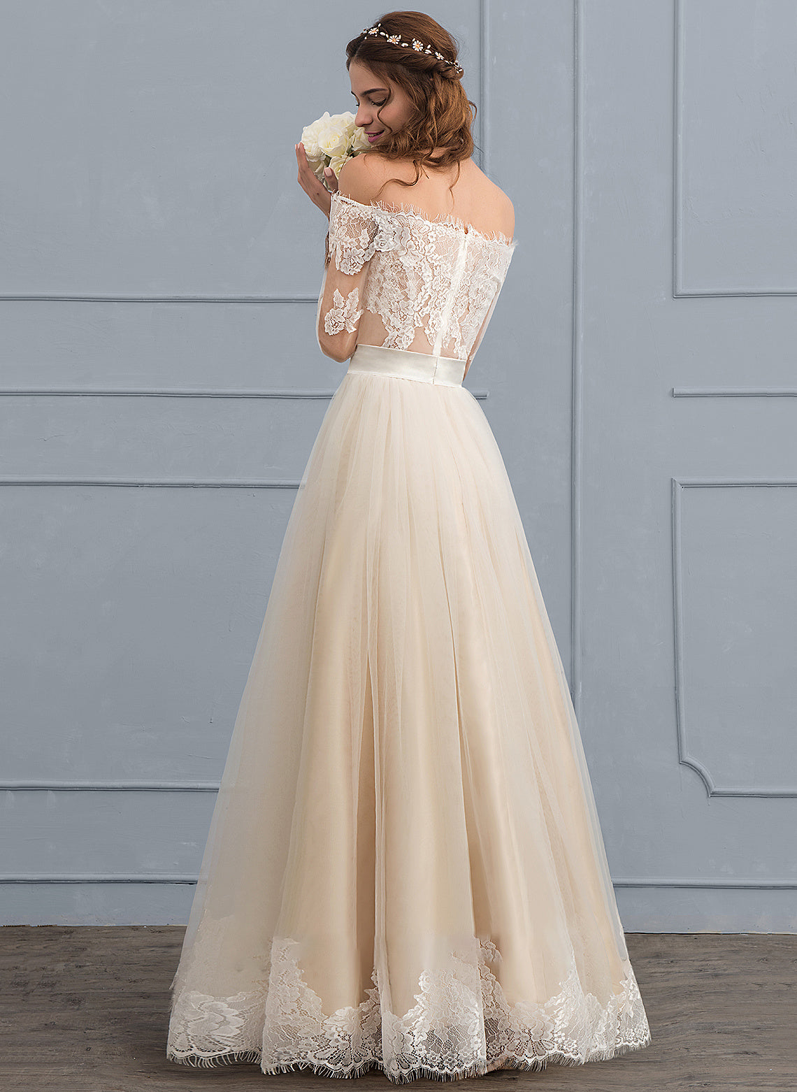 Janice Wedding Floor-Length Lace Wedding Dresses A-Line Tulle Dress