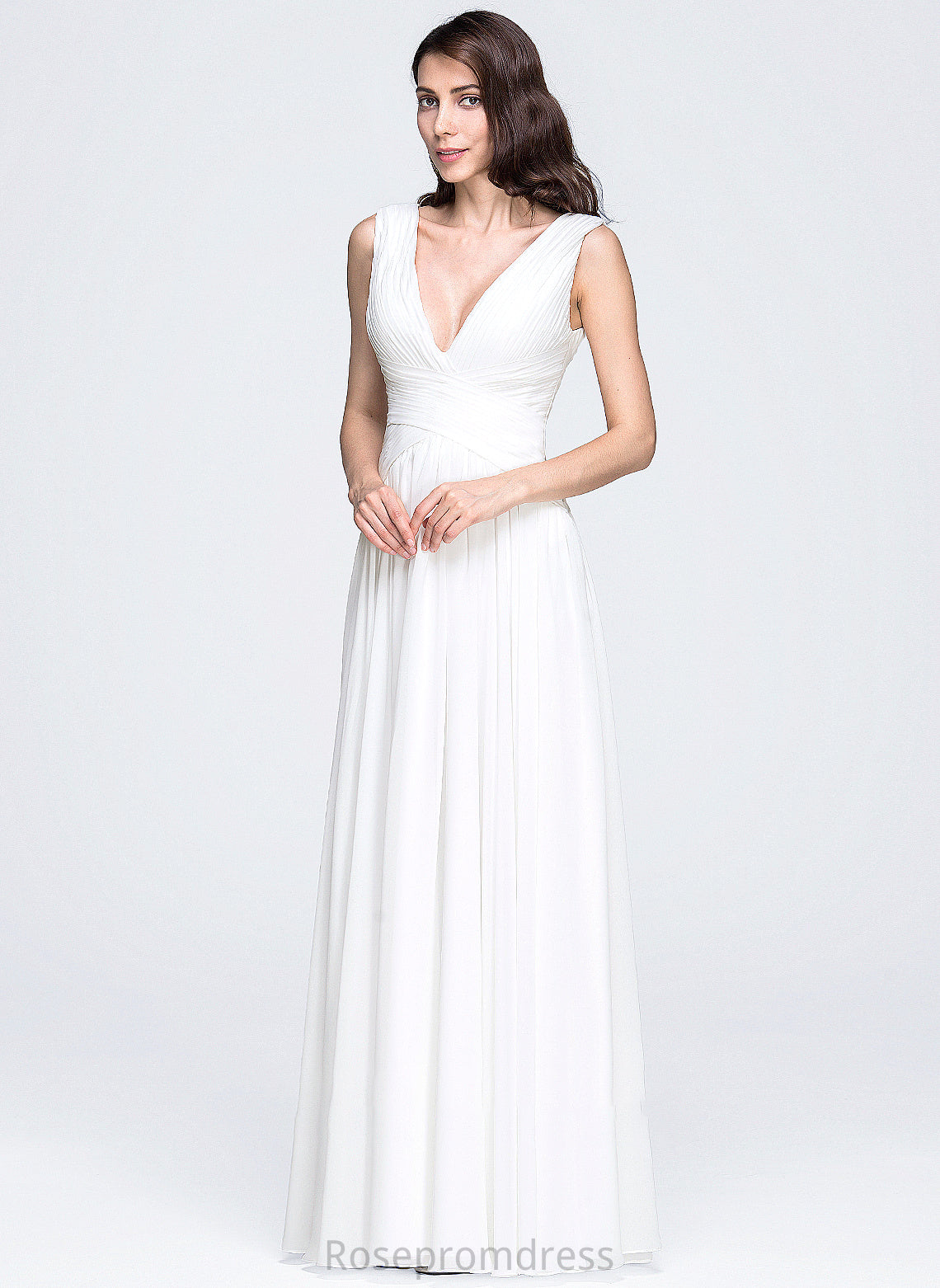 Ruffle Floor-Length Wedding Dresses Wedding V-neck With A-Line Chiffon Hailie Dress