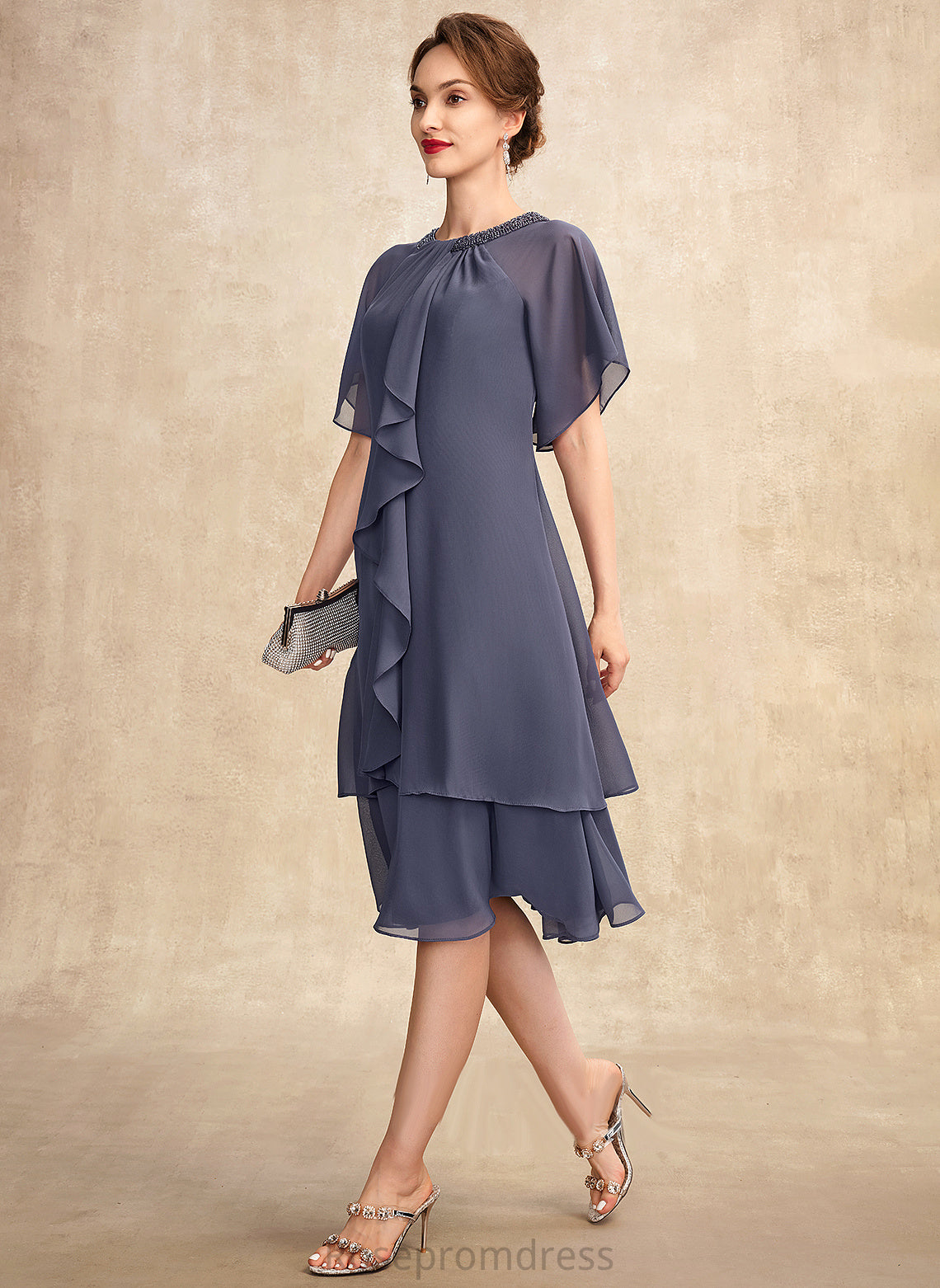 Scoop Sequins Beading Chiffon Dress With Aurora the A-Line Mother Neck Ruffles of Cascading Bride Mother of the Bride Dresses Knee-Length