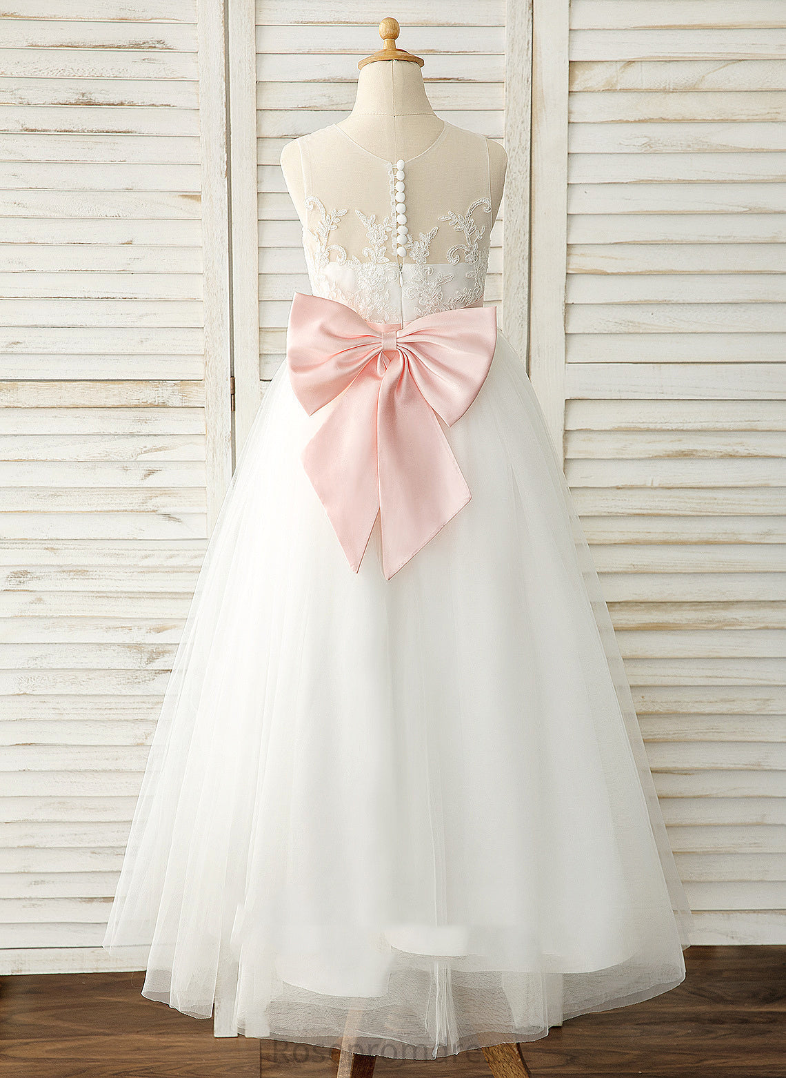Sleeveless With A-Line Bow(s) (Undetachable Floor-length Karen sash) Dress Flower Girl Dresses Satin/Tulle/Lace Scoop Girl - Neck Flower