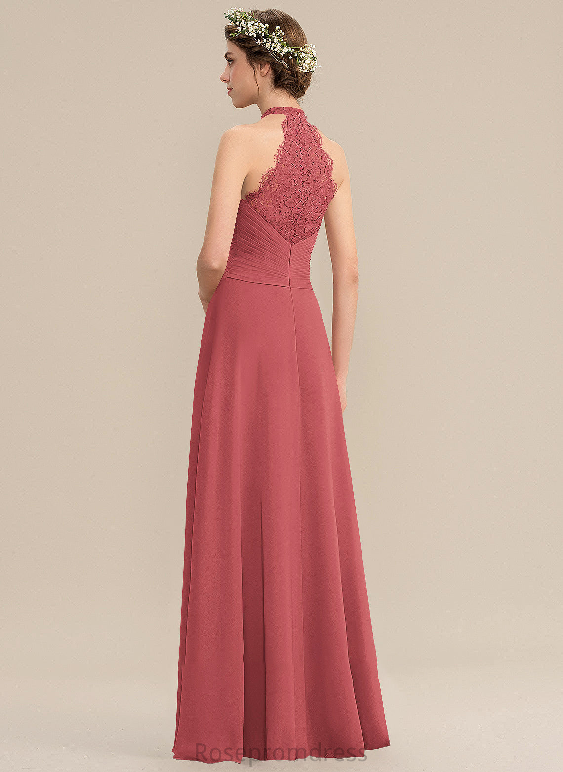Floor-Length Ruffle A-Line SplitFront Neckline Fabric Length Silhouette Embellishment HighNeck Alejandra Floor Length Bridesmaid Dresses