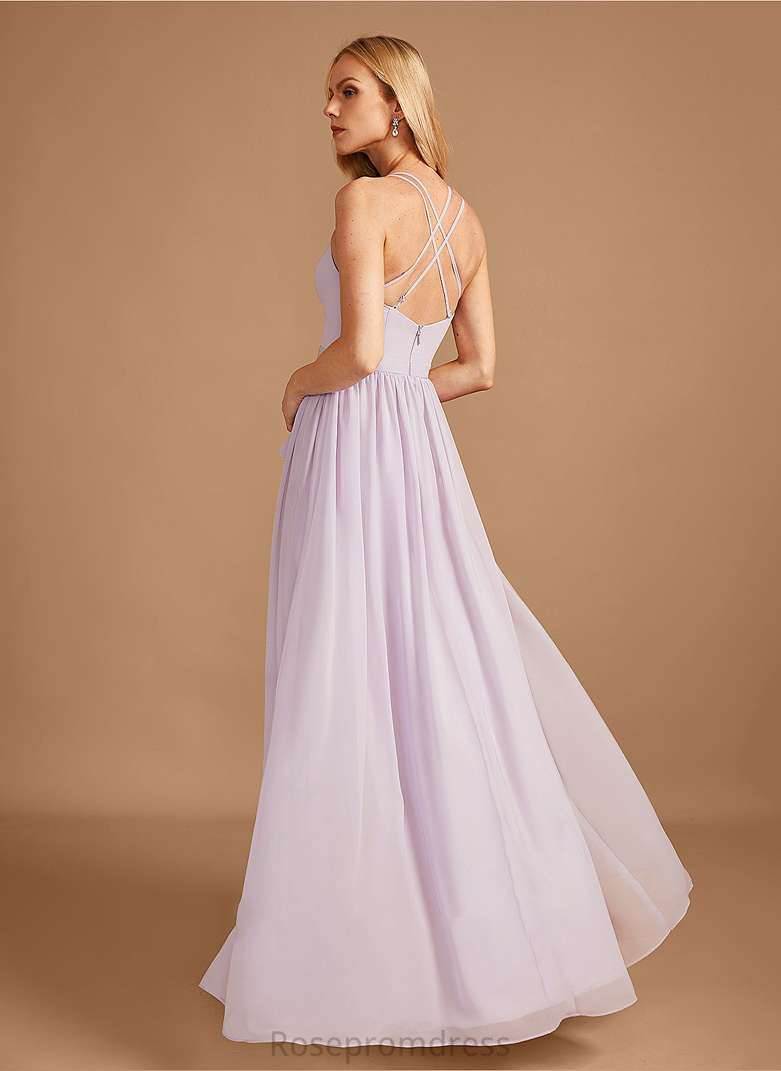 Asymmetrical Fabric SplitFront Silhouette Length Neckline Ruffle V-neck Embellishment A-Line Sofia Sleeveless Bridesmaid Dresses