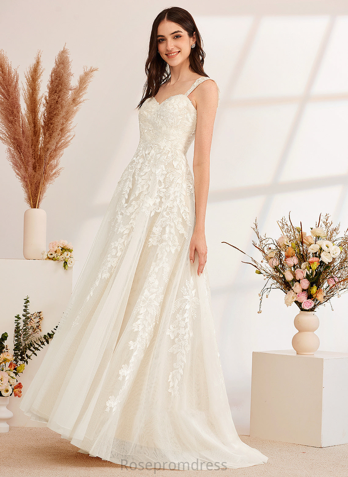 Muriel Beading Sequins A-Line Train Sweep Off-the-Shoulder Wedding Dresses Wedding Dress With
