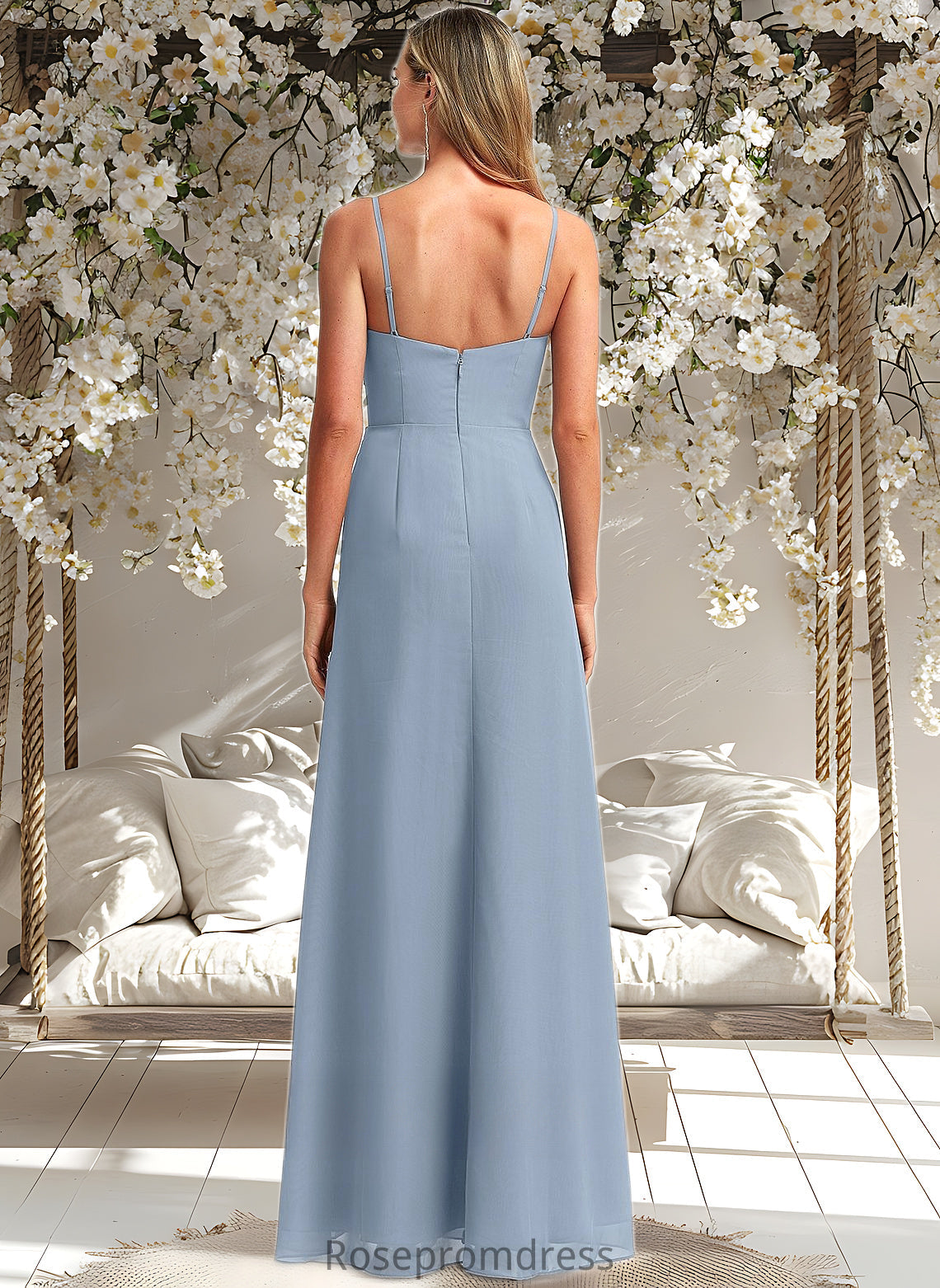 Violet A-line V-Neck Floor-Length Chiffon Bridesmaid Dress DSP0025726
