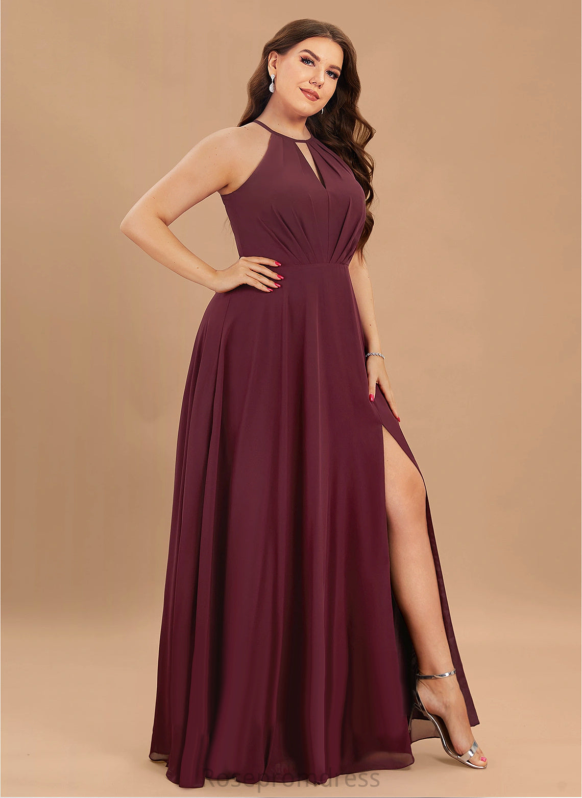 Silhouette A-line Halter Neckline Length Floor-Length Fabric Straps&Sleeves Meadow Bridesmaid Dresses