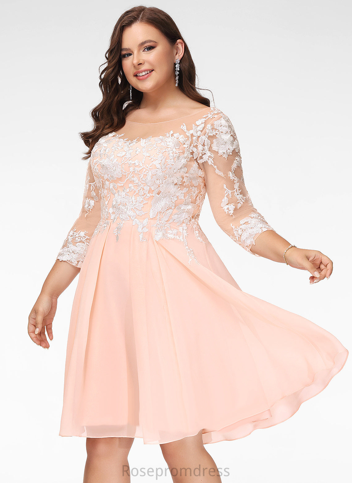 Lace With Dress Lace Cocktail Dresses Knee-Length Lucinda A-Line Chiffon Neck Cocktail Scoop