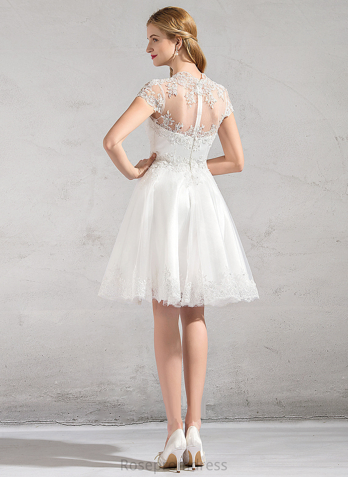 Appliques Wedding Dress Lace Knee-Length Selah Lace Sequins With Wedding Dresses A-Line V-neck Tulle Beading