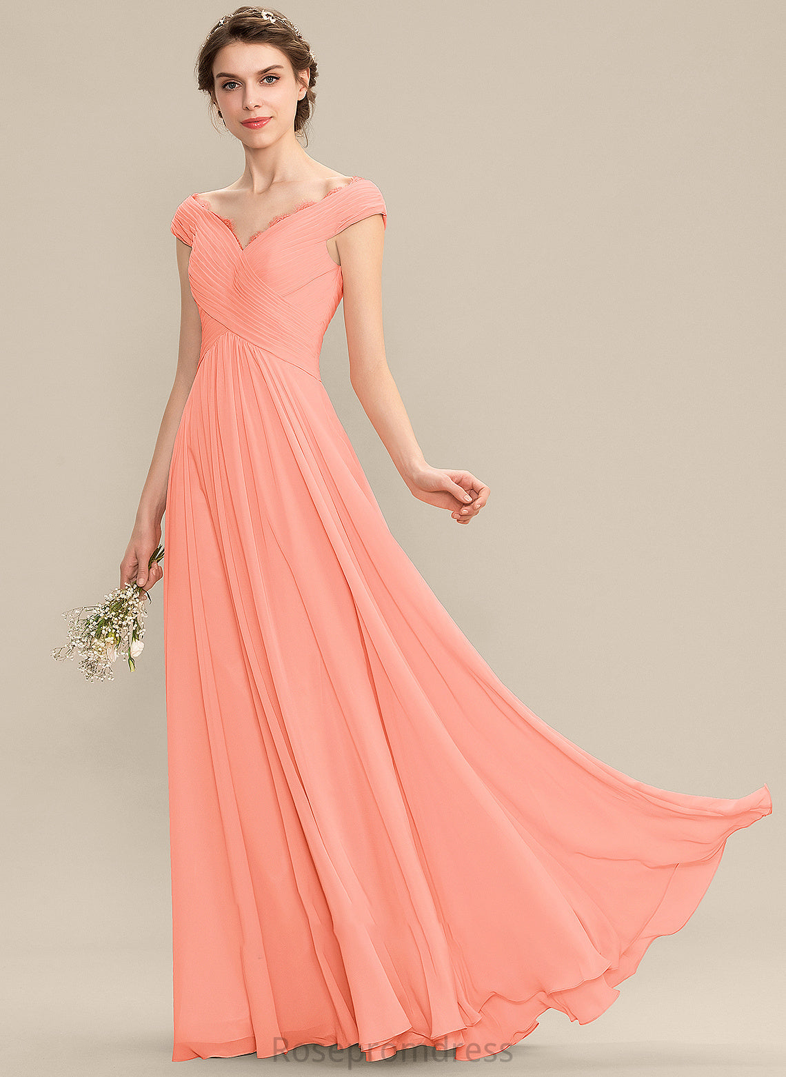 Embellishment Neckline A-Line Floor-Length Silhouette Off-the-Shoulder Length Fabric Lace Ruffle Payton Sleeveless Bridesmaid Dresses