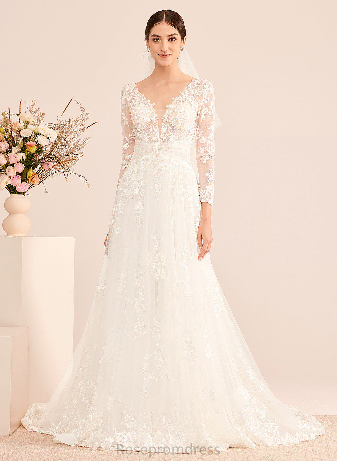 Sequins With Court Wedding Train V-neck Wedding Dresses Maci A-Line Dress Beading
