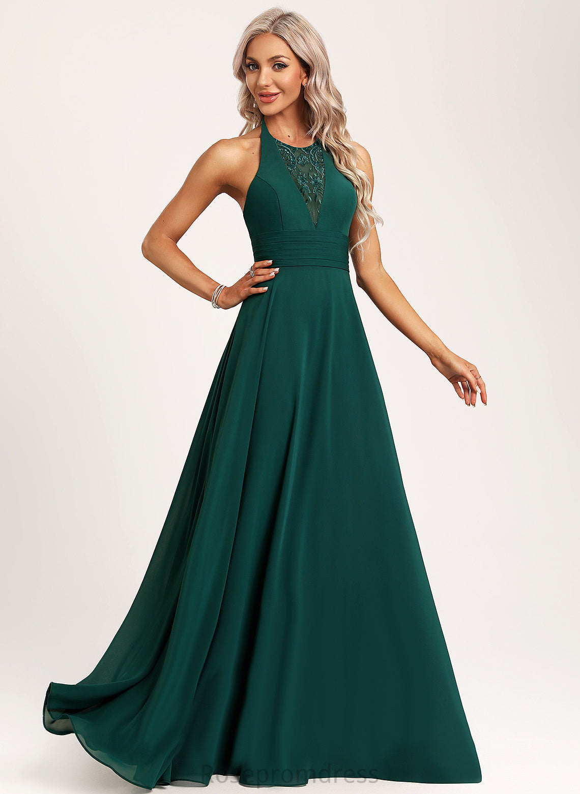 Embellishment Neckline Sequins Fabric Halter A-Line Silhouette Floor-Length Length Liana Bridesmaid Dresses