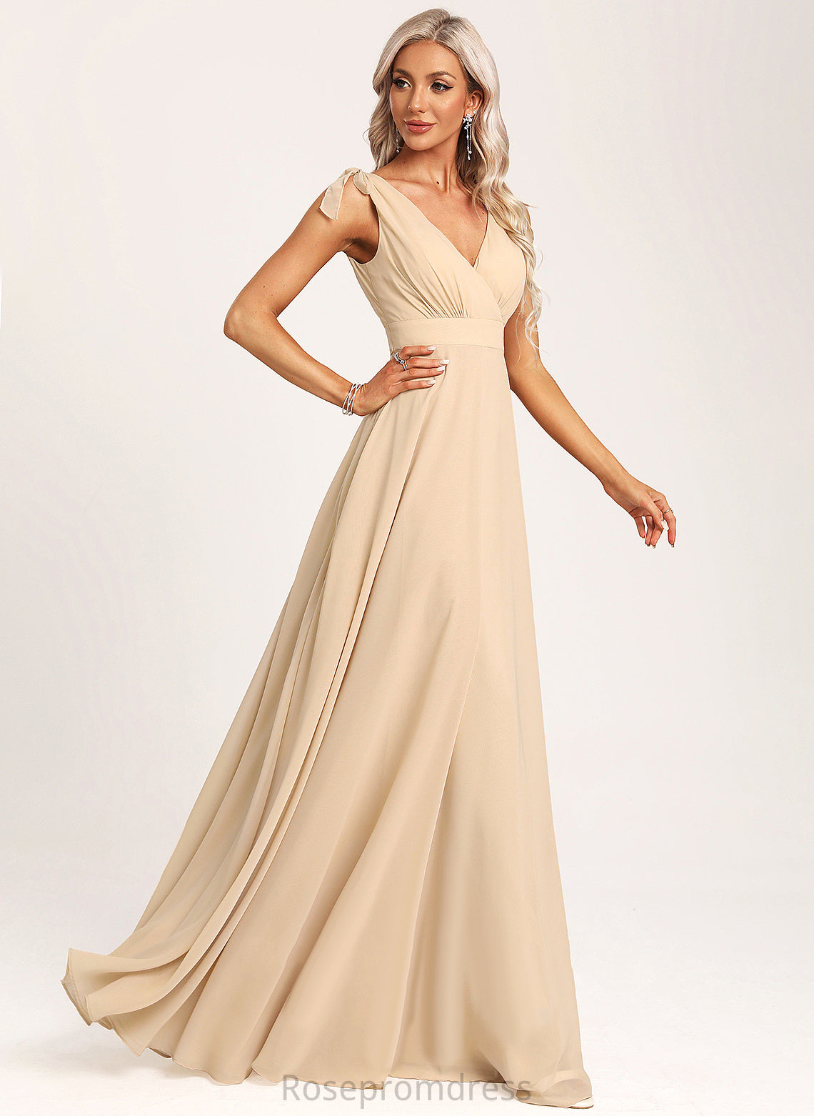 Silhouette A-line Length Neckline Embellishment Fabric V-Neck Floor-Length Natalie Natural Waist Straps Floor Length Bridesmaid Dresses
