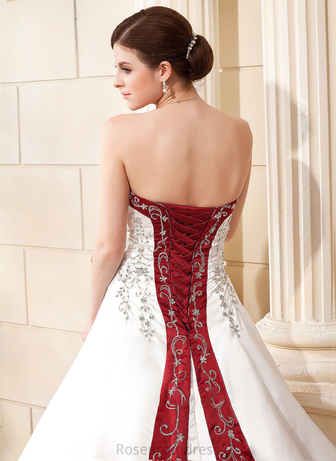 Alia Train Ball-Gown/Princess With Beading Sash Wedding Dresses Sequins Dress Wedding Sweetheart Satin Chapel Embroidered