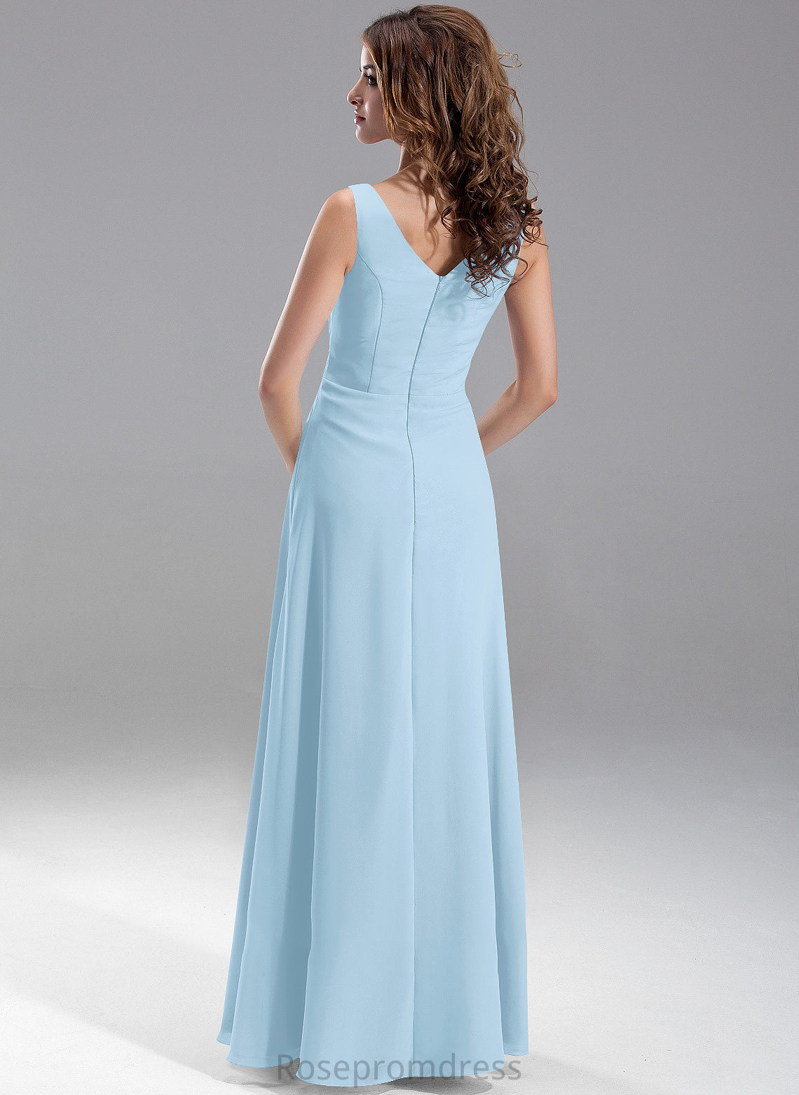A-Line Embellishment V-neck Floor-Length Fabric Beading Length CascadingRuffles Silhouette Neckline Louisa V-Neck Bridesmaid Dresses