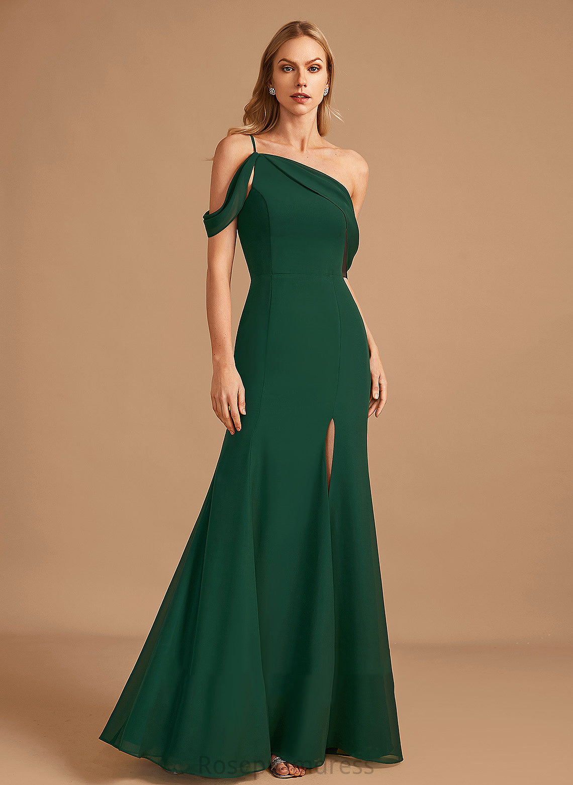 Trumpet/Mermaid Length Floor-Length SplitFront One-Shoulder Fabric Embellishment Silhouette Neckline Karissa A-Line/Princess Sleeveless Bridesmaid Dresses
