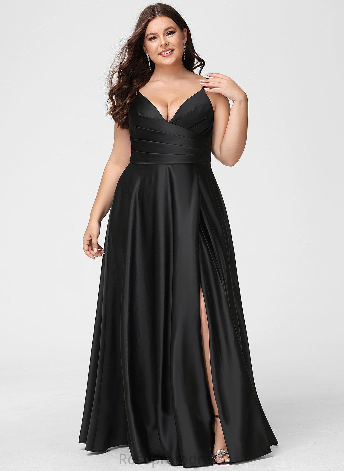 Length Neckline Ruffle V-neck Silhouette A-Line Floor-Length Embellishment Fabric Elise Bridesmaid Dresses