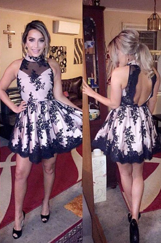 2024 Sexy Open Back High Neck Homecoming Dresses A Line Tulle