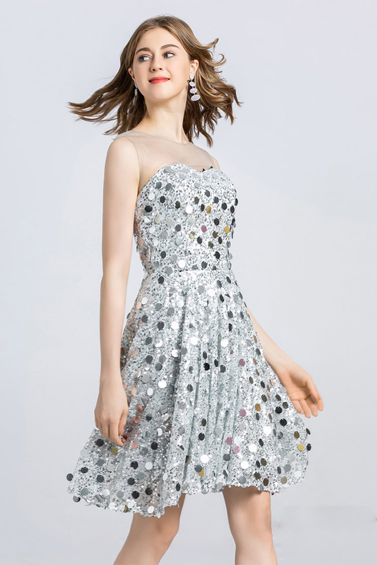 Jazlene Homecoming Dresses Lace Sleeveless Jewel Sequins Mini