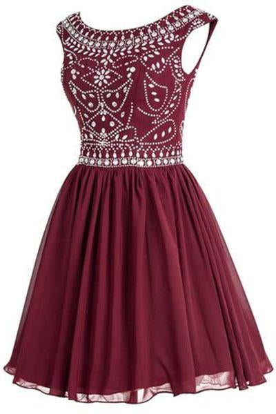 Short Beading Homecoming Chiffon V-back Prom Dresses RS221