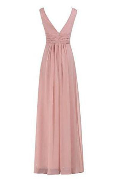 Sexy V-Neck Ruched Waist Long Prom Evening Gown Bridesmaid Dress RS233