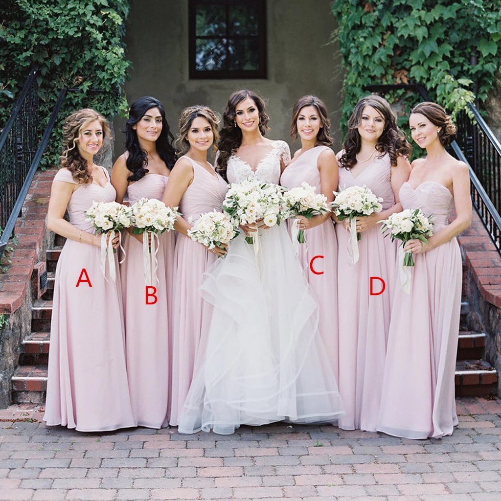 Simple Pink Mismatched A-Line Bridesmaid Dresses, Elegant Chiffon Bridesmaid Dress SRS15397