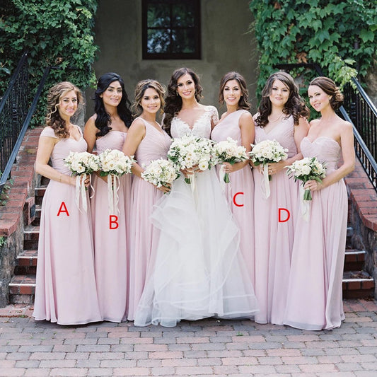 Simple Pink Mismatched A-Line Bridesmaid Dresses, Elegant Chiffon Bridesmaid Dress SRS15397