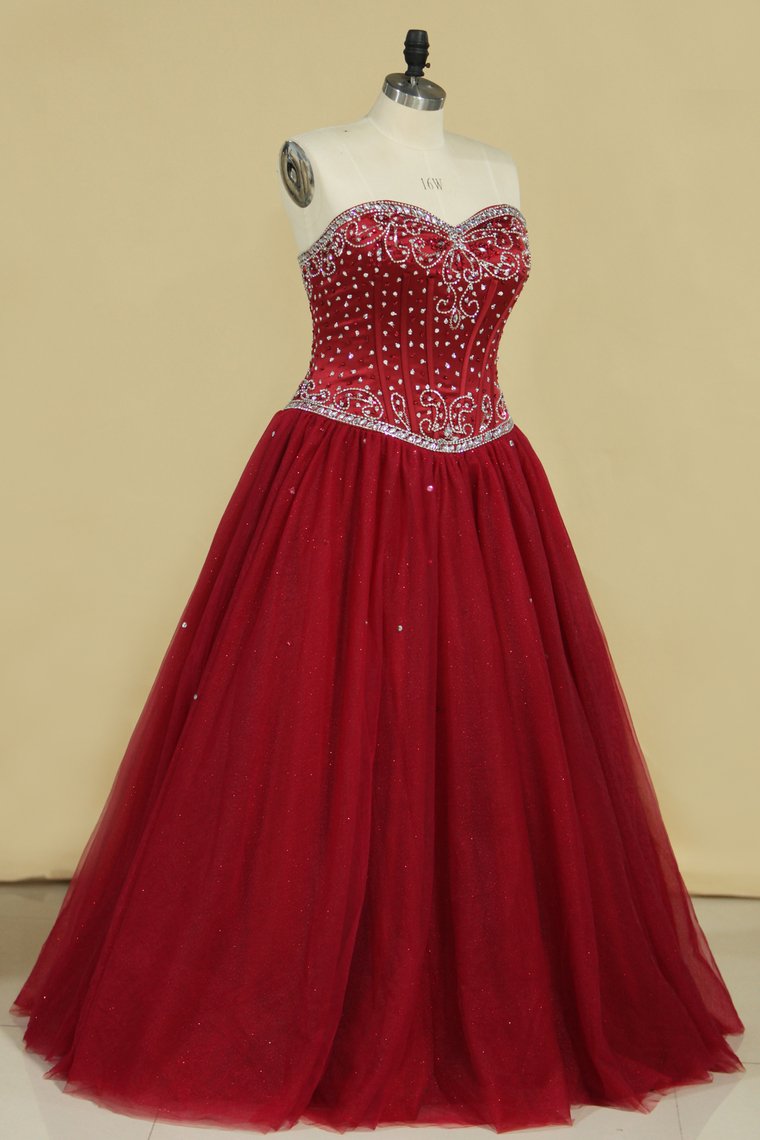 2024 Ball Gown Sweetheart Tulle With Beading Quinceanera Dresses