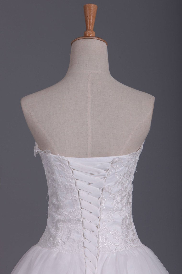 2024 Vintage Wedding Dresses Sweetheart A Line Tulle With Applique And Sash