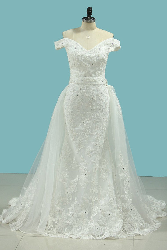 2024 Wedding Dresses Sheath With Applique Sweetheart Detachable Train
