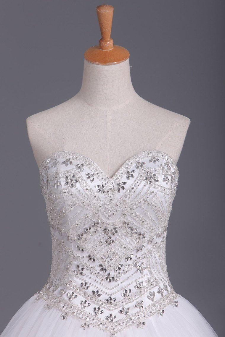 2024 Sweetheart Tulle Wedding Dresses A Line With Beading Court Train