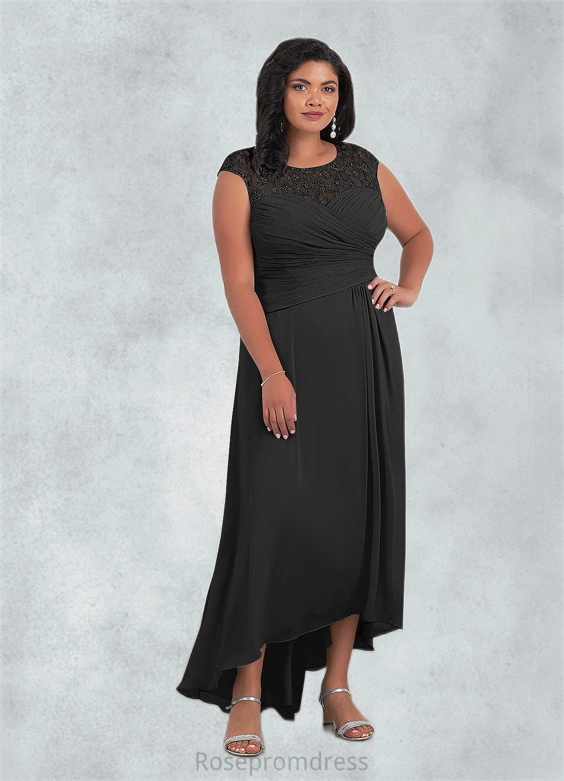 Adelaide A-Line Lace Chiffon Asymmetrical Dress SRSP0019845