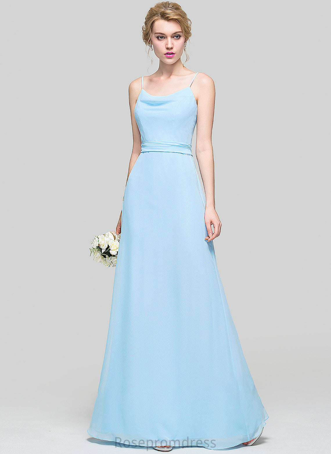 Length Floor-Length Fabric Embellishment A-Line Neckline CowlNeck Ruffle Silhouette Aylin Natural Waist Floor Length Bridesmaid Dresses