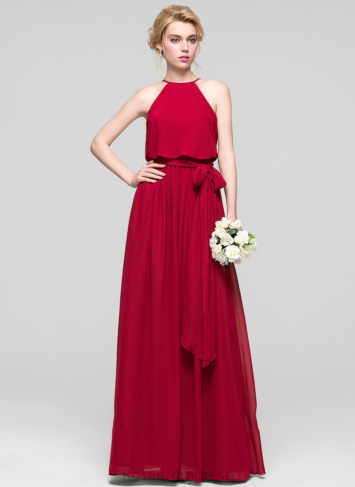 Neckline Fabric Silhouette A-Line Length Bow(s) Embellishment Floor-Length ScoopNeck Thelma A-Line/Princess One Shoulder Bridesmaid Dresses