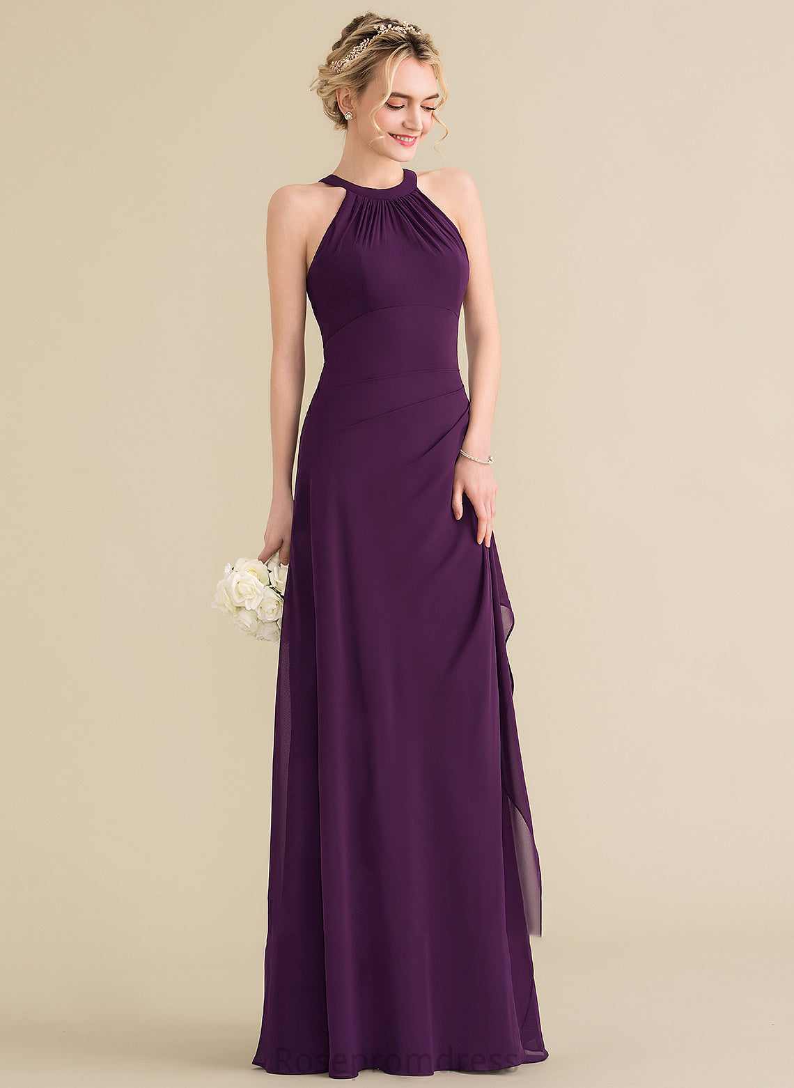 Length Silhouette Embellishment Fabric CascadingRuffles Neckline Floor-Length A-Line ScoopNeck Liana Floor Length A-Line/Princess Bridesmaid Dresses