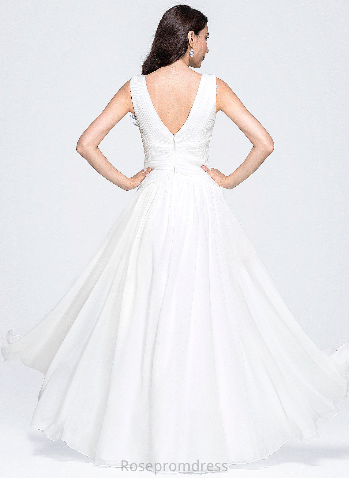 Ruffle Floor-Length Wedding Dresses Wedding V-neck With A-Line Chiffon Hailie Dress