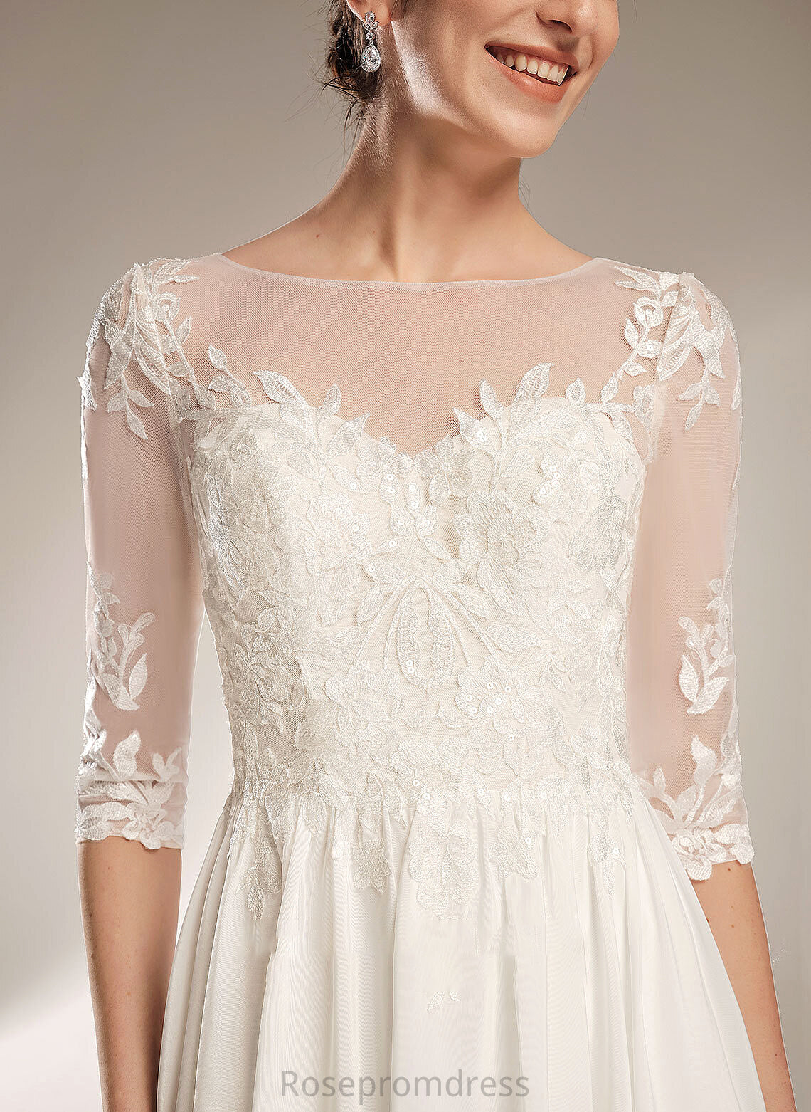 A-Line With Train Sequins Dress Chanel Wedding Dresses Illusion Sweep Wedding