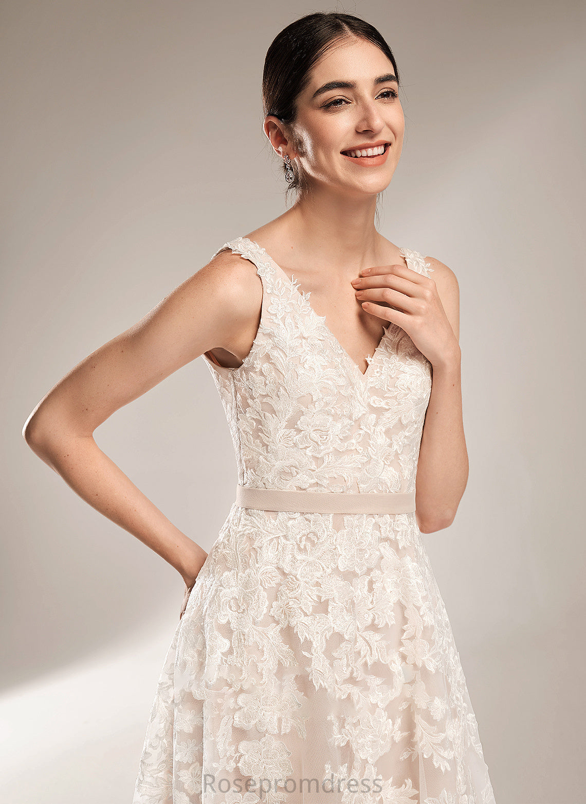 A-Line V-neck Court Dress Wedding Dresses Train Ashly Wedding