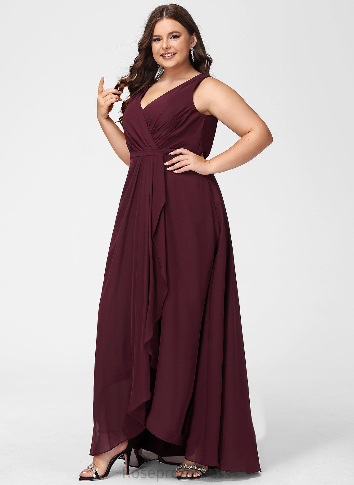 Neckline A-Line Length Asymmetrical Embellishment Silhouette SplitFront V-neck Fabric Gabrielle Bridesmaid Dresses