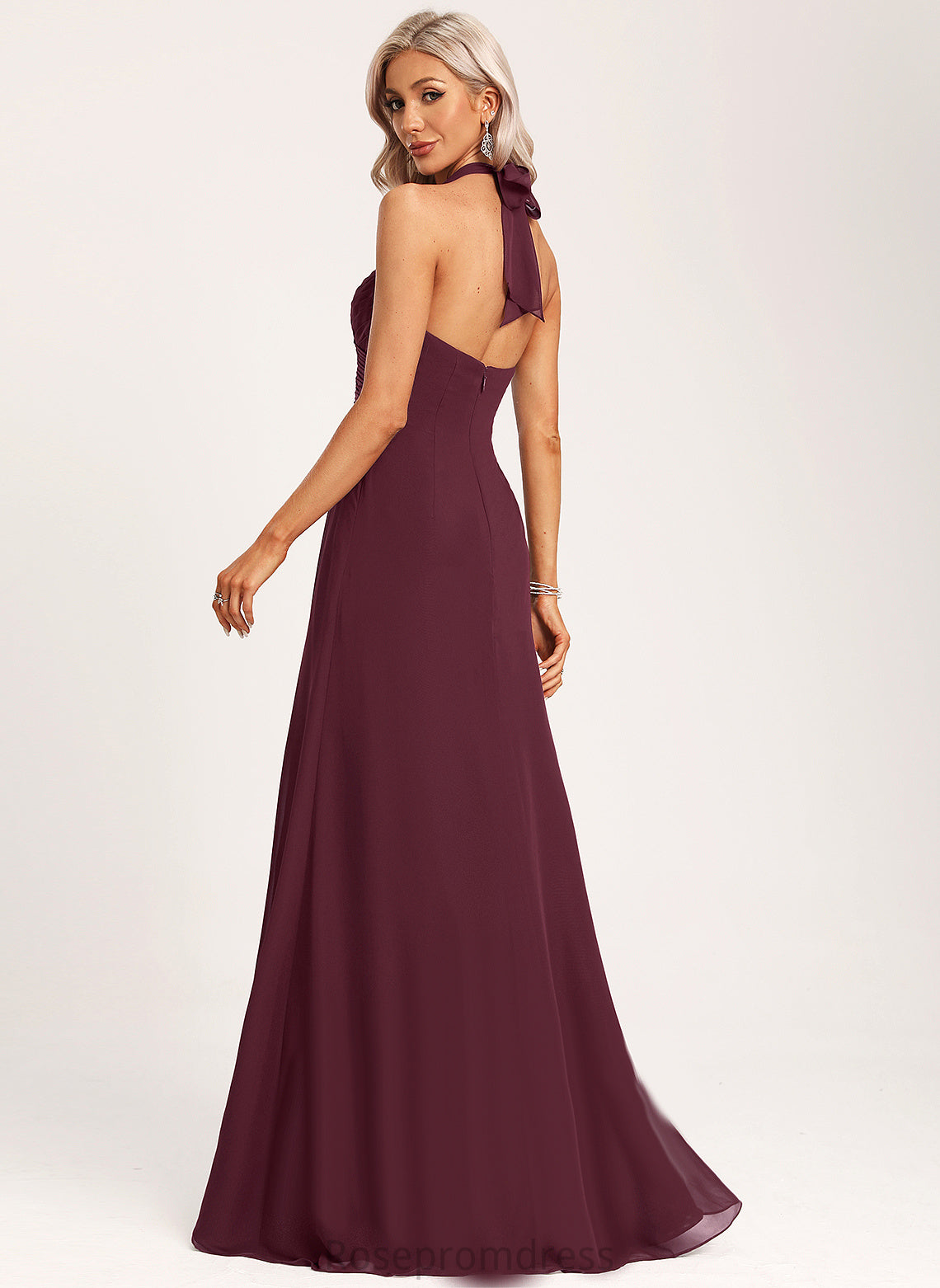 Halter Silhouette Floor-Length A-Line Straps&Sleeves Fabric Length Neckline Makenzie Floor Length Natural Waist Sleeveless Bridesmaid Dresses