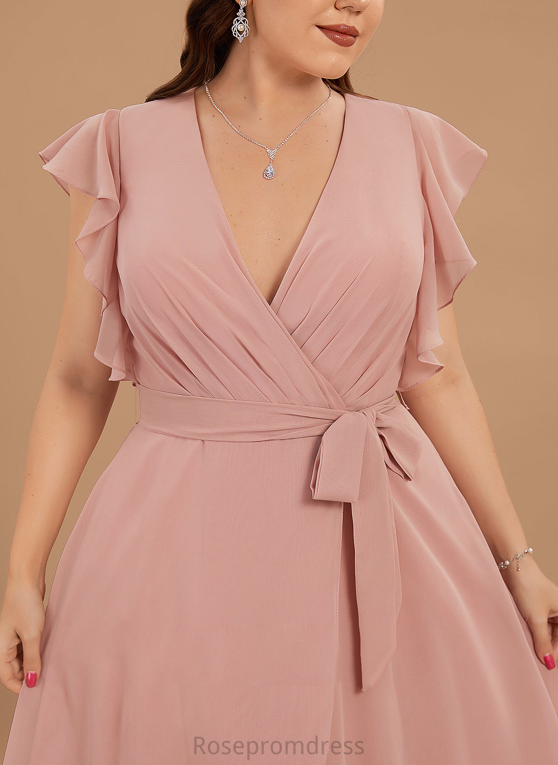 Silhouette Neckline A-line BackZip Fabric Embellishment V-Neck BackStyle Chloe Bridesmaid Dresses