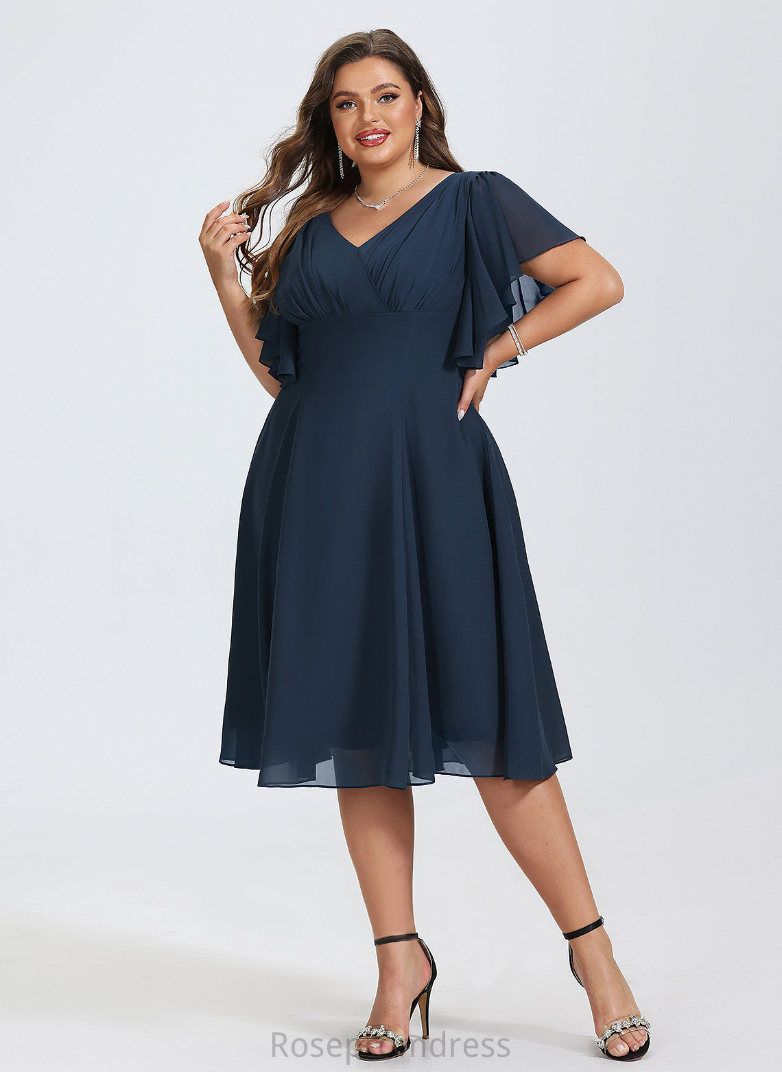 Chiffon Glenda A-Line Cocktail Cocktail Dresses Knee-Length Dress V-neck
