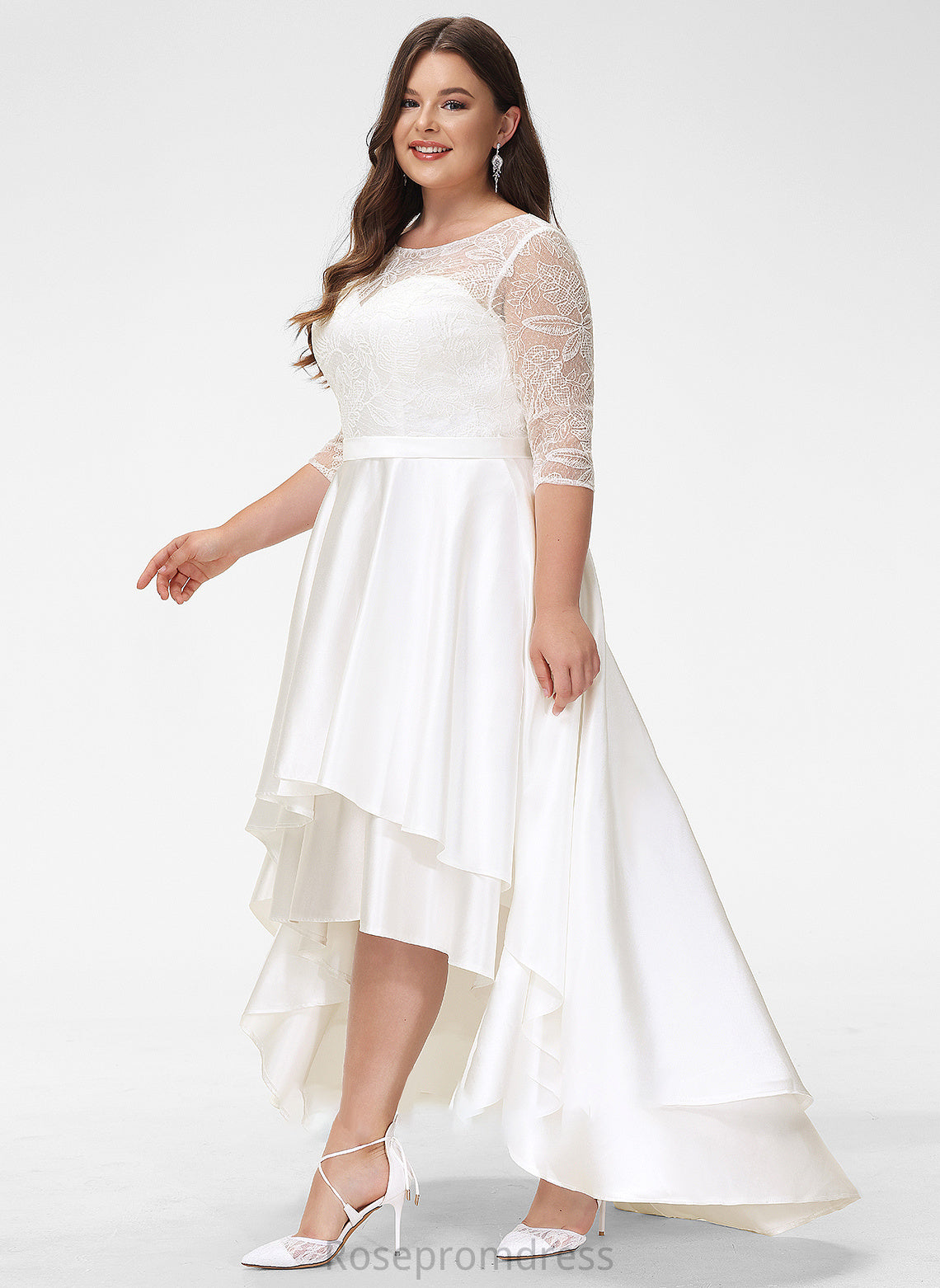Asymmetrical Neck Scoop Wedding Dresses Wedding Sophie Satin Lace Dress A-Line