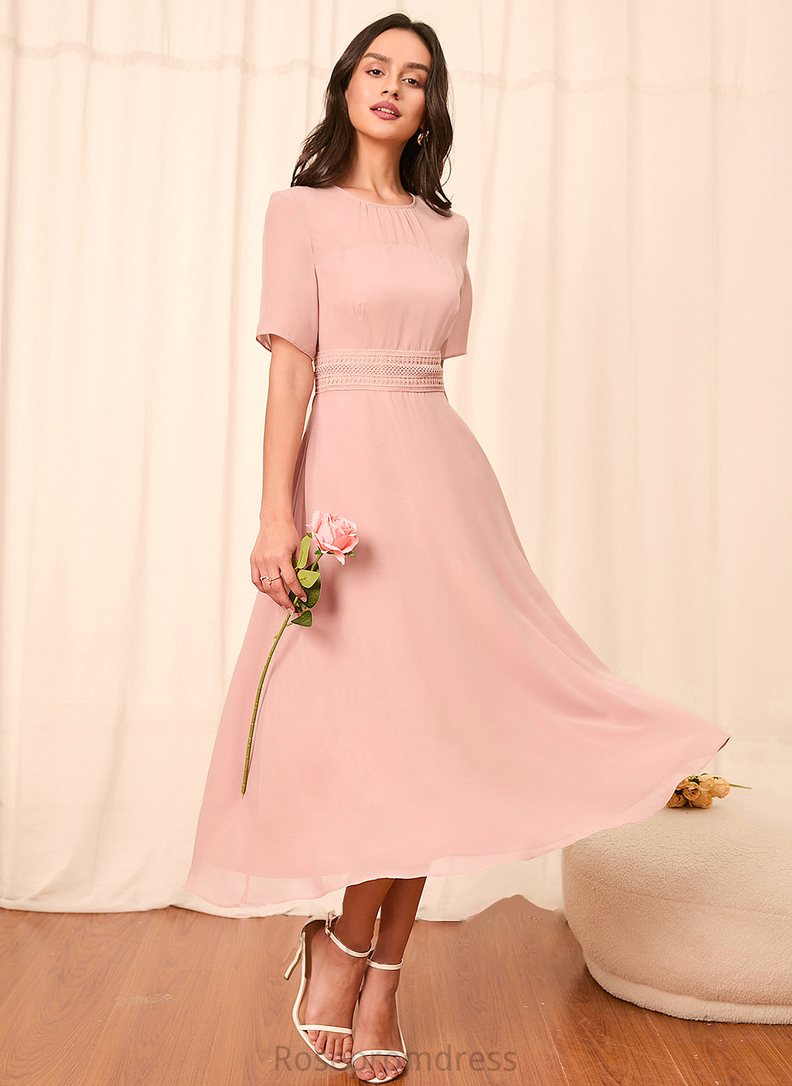 Fabric Straps A-Line Silhouette Length Knee-Length Sleeve Sleeves Taniyah One Shoulder Floor Length Natural Waist Bridesmaid Dresses