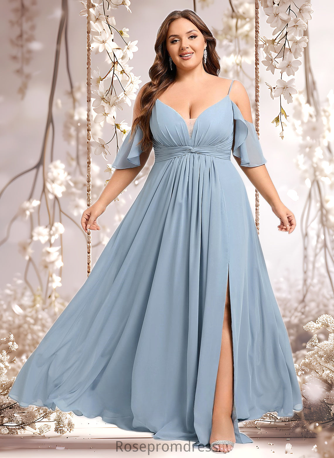 Camryn A-line Cold Shoulder Floor-Length Chiffon Bridesmaid Dress With Ruffle DSP0025797