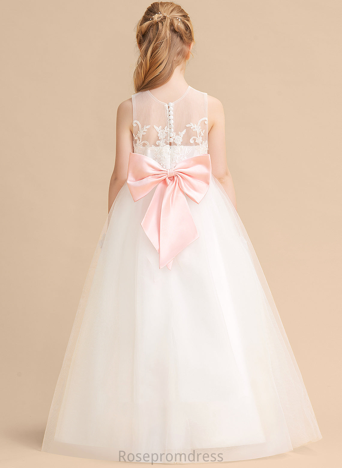 Sleeveless With A-Line Bow(s) (Undetachable Floor-length Karen sash) Dress Flower Girl Dresses Satin/Tulle/Lace Scoop Girl - Neck Flower