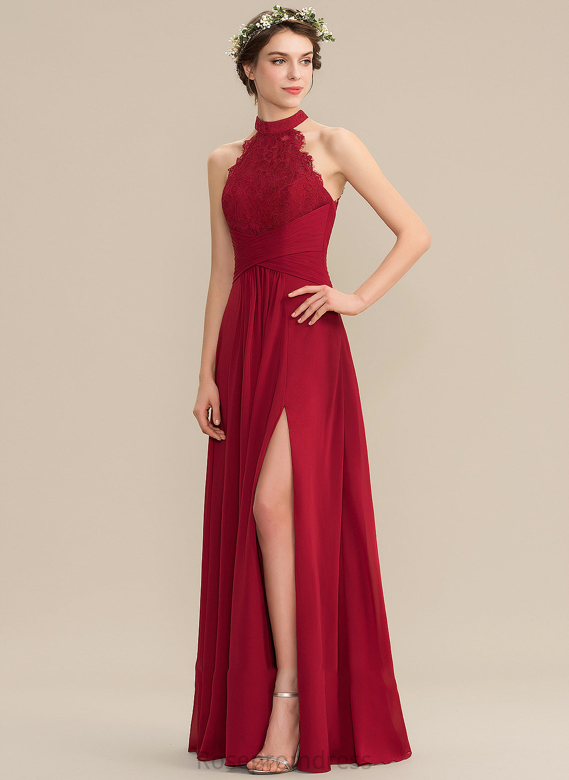 Floor-Length Ruffle A-Line SplitFront Neckline Fabric Length Silhouette Embellishment HighNeck Alejandra Floor Length Bridesmaid Dresses