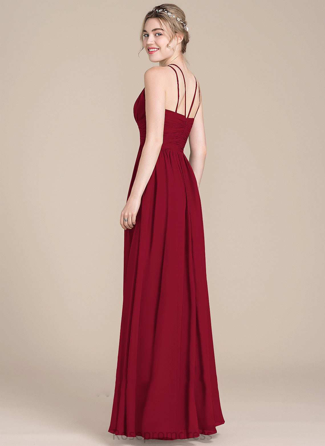 Length Ruffle Neckline Silhouette ScoopNeck A-Line Fabric Embellishment Floor-Length Adelyn Bridesmaid Dresses