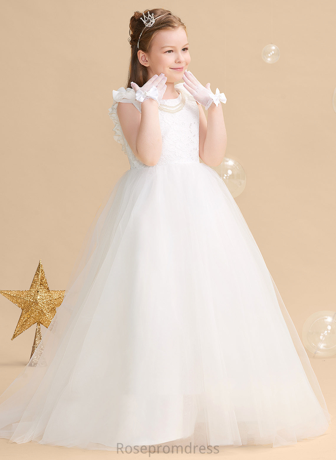 Ball-Gown/Princess Sweep Tulle/Lace Flower Girl Dresses Flower(s) Train Dress Neck - Alice Sleeveless Flower Scoop Girl With