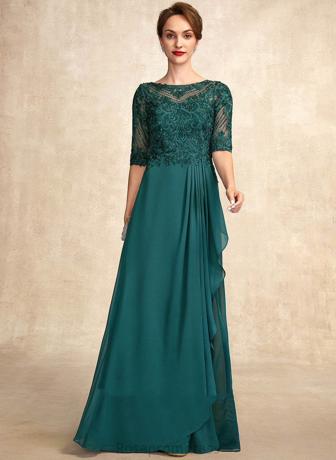 Bride Mother Mother of the Bride Dresses Lace A-Line Beading Ruffles Floor-Length Neck With Sequins Scoop Aliana the of Dress Chiffon Cascading