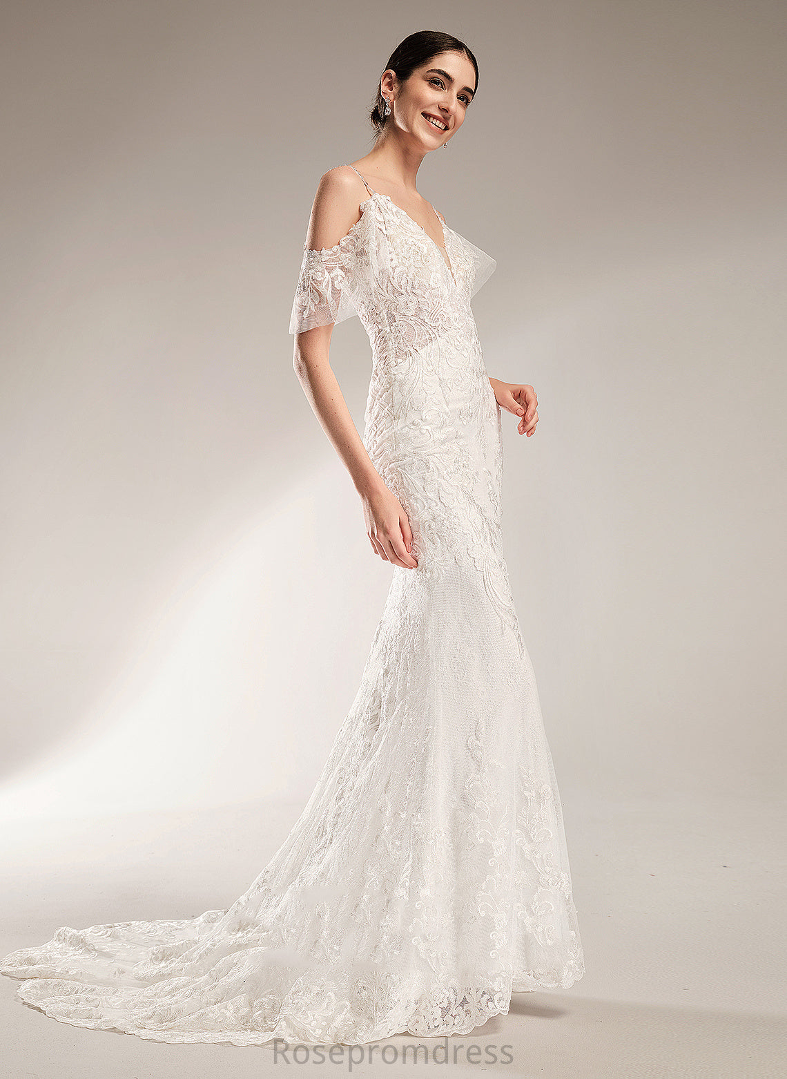 Lace Wedding Tulle Chapel Jayla V-neck Train Trumpet/Mermaid Dress Beading Wedding Dresses Sequins With
