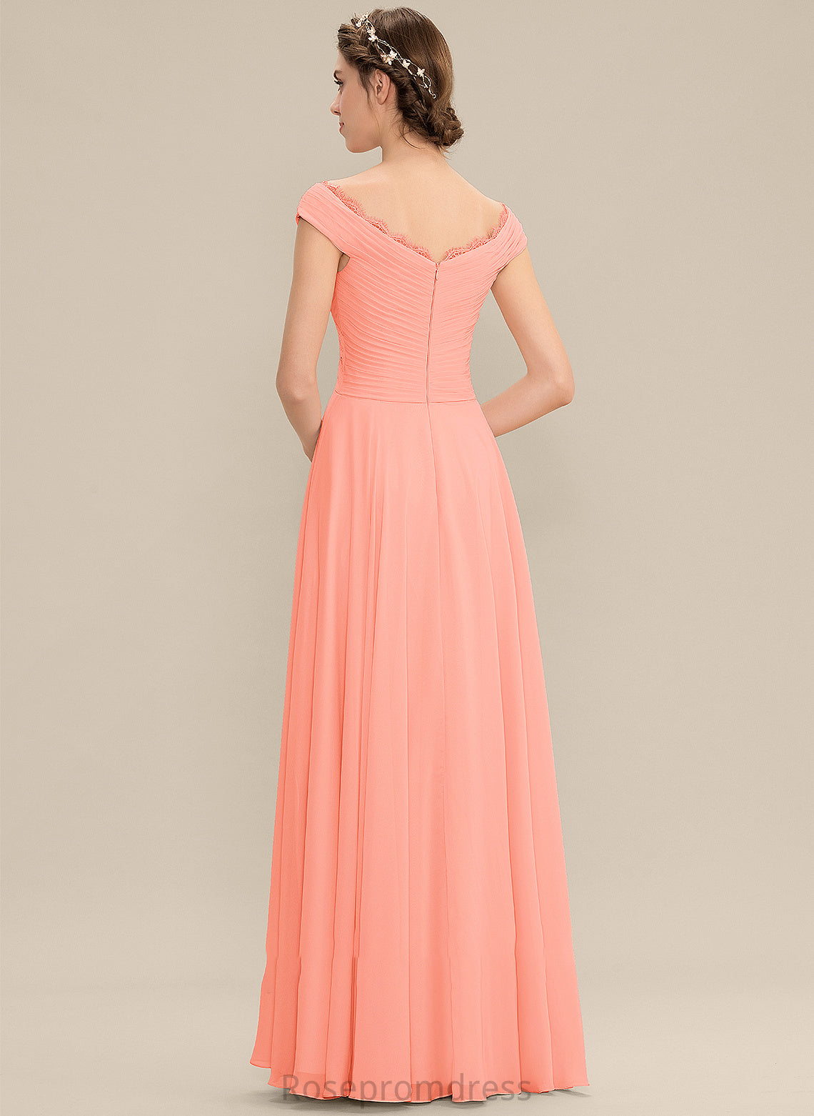 Embellishment Neckline A-Line Floor-Length Silhouette Off-the-Shoulder Length Fabric Lace Ruffle Payton Sleeveless Bridesmaid Dresses